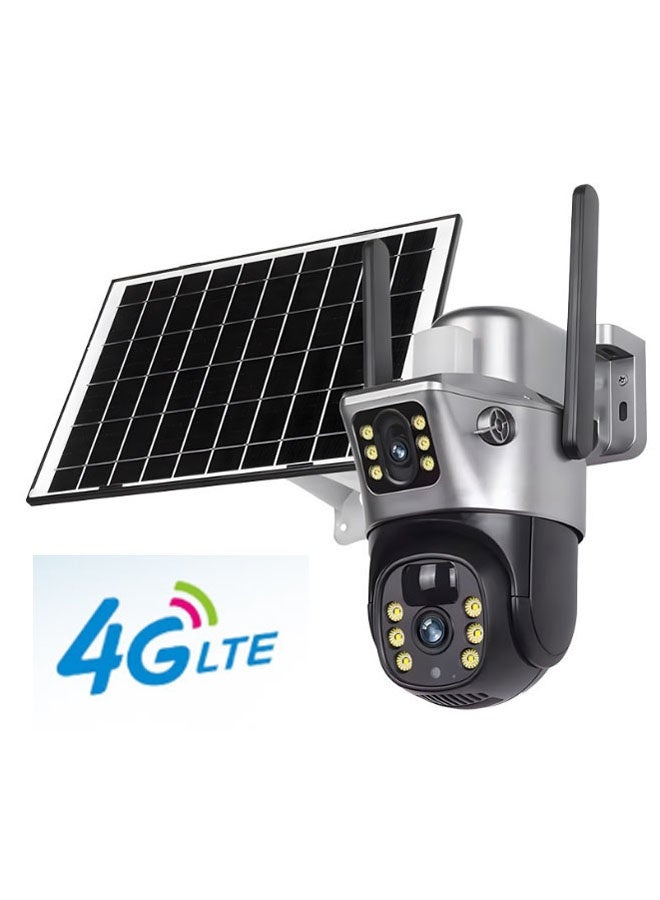 Neutral Security Camera with Solar Charging Panel - 4G Edition Remote Intelligent Surveillance Camera Dual-Lens HD Night Vision Outdoor 360° Panoramic Outdoor Waterproof Suitable for indoor, garden lawns, perimeter security around homes, etc. (Grey) - Image 1