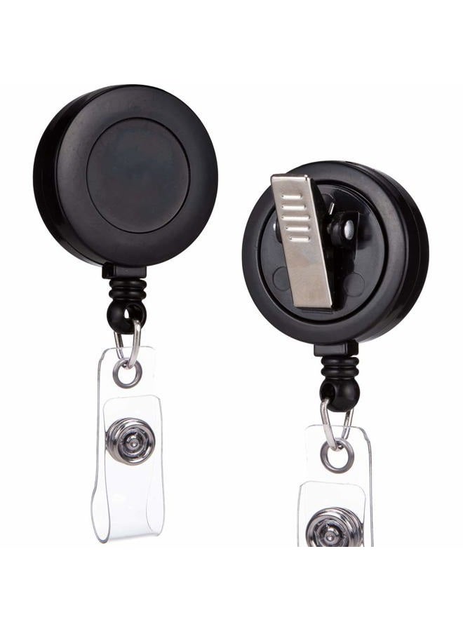 QREEL 2 Pack - Retractable ID Name Badge Holder Reels with Swivel Alligator Clip (Black) - Image 1