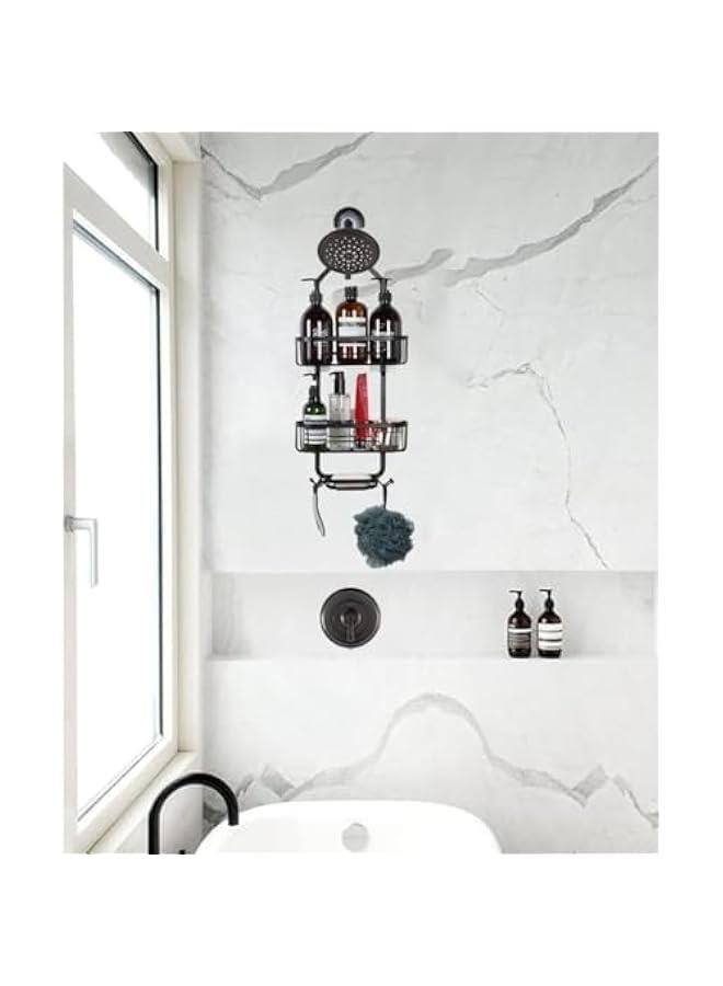HOOKOR Hanging Shower Caddy, Non Drilling Shower Caddy Over Shower Head with Hooks for Razor and Sponge, Rustproof Shower Racks for Inside Shower for Bathroom & Shower Room(Black) - Image 2