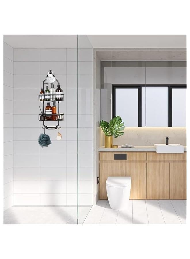 HOOKOR Hanging Shower Caddy, Non Drilling Shower Caddy Over Shower Head with Hooks for Razor and Sponge, Rustproof Shower Racks for Inside Shower for Bathroom & Shower Room(Black) - Image 3