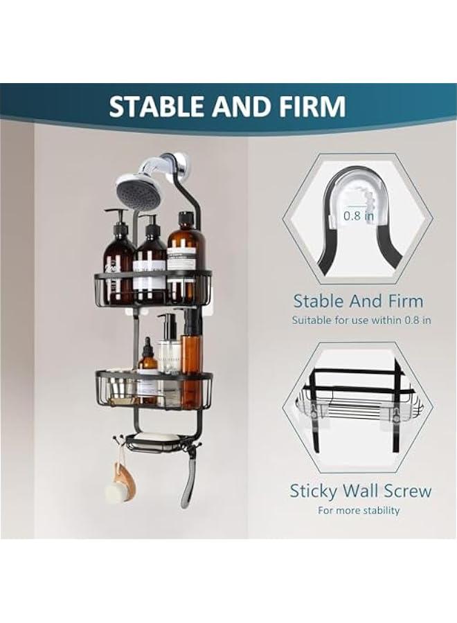 HOOKOR Hanging Shower Caddy, Non Drilling Shower Caddy Over Shower Head with Hooks for Razor and Sponge, Rustproof Shower Racks for Inside Shower for Bathroom & Shower Room(Black) - Image 4