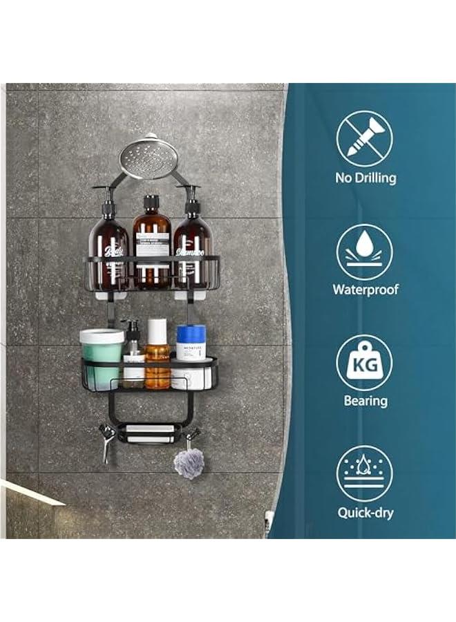 HOOKOR Hanging Shower Caddy, Non Drilling Shower Caddy Over Shower Head with Hooks for Razor and Sponge, Rustproof Shower Racks for Inside Shower for Bathroom & Shower Room(Black) - Image 5