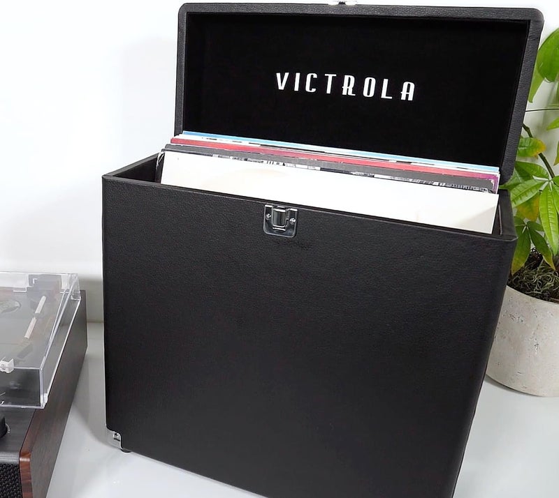 Victrola Vintage Vinyl Record Storage Carrying Case for 30+ Records, Black - Image 5