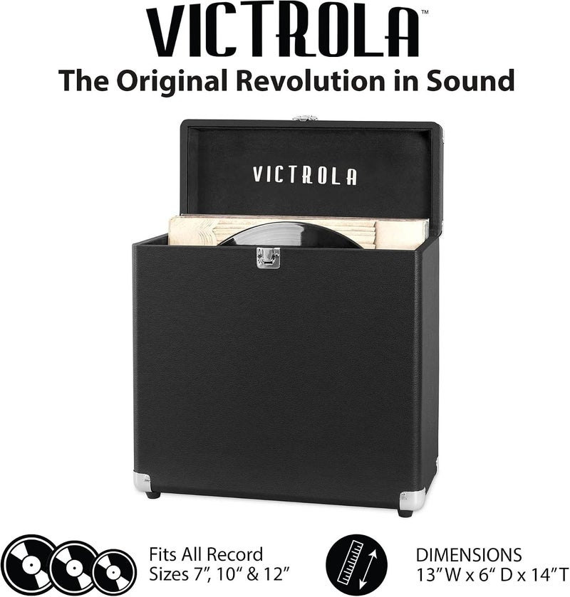 Victrola Vintage Vinyl Record Storage Carrying Case for 30+ Records, Black - Image 2