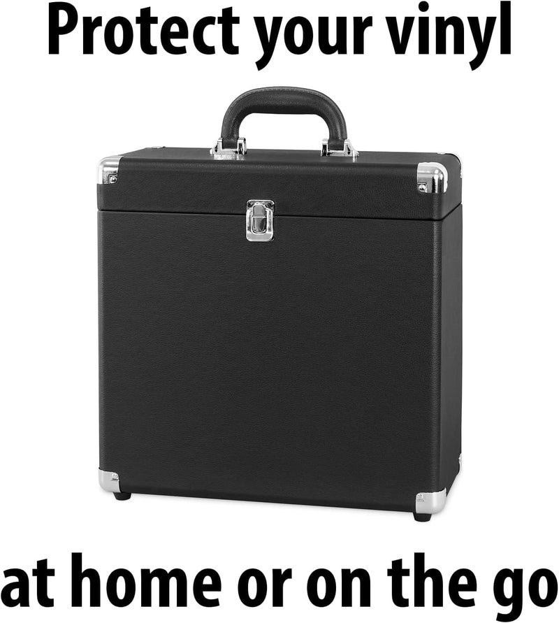 Victrola Vintage Vinyl Record Storage Carrying Case for 30+ Records, Black - Image 3