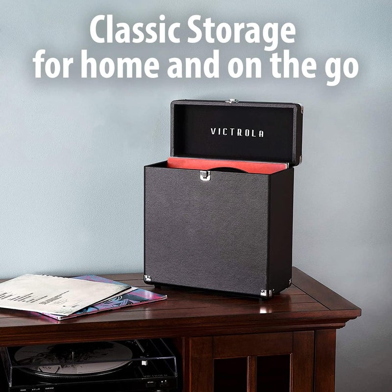 Victrola Vintage Vinyl Record Storage Carrying Case for 30+ Records, Black - Image 4