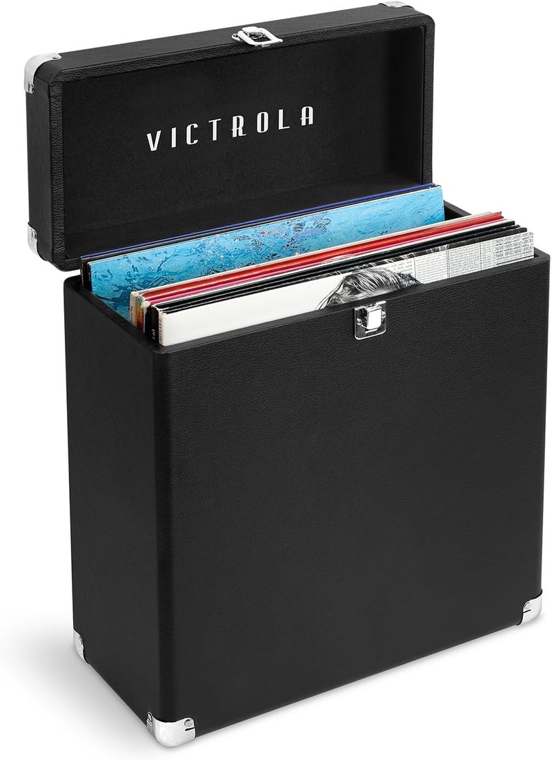 Victrola Vintage Vinyl Record Storage Carrying Case for 30+ Records, Black - Image 1