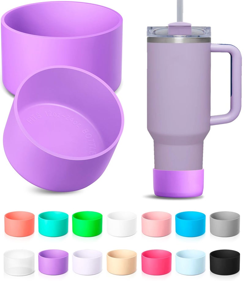 KTKUDY 2Pcs Silicone Boot for Stanley Quencher Tumbler H2.0 30 oz 40 oz & IceFlow 20 oz 30 oz & Intended for Hydro Flask Water Bottle 12-24 oz - Cup Bottom Accessories Fits Stanley Cup, Purple - Image 1