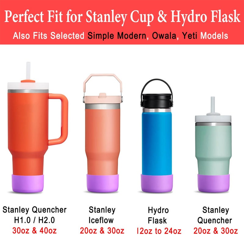 KTKUDY 2Pcs Silicone Boot for Stanley Quencher Tumbler H2.0 30 oz 40 oz & IceFlow 20 oz 30 oz & Intended for Hydro Flask Water Bottle 12-24 oz - Cup Bottom Accessories Fits Stanley Cup, Purple - Image 2