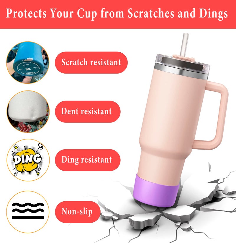 KTKUDY 2Pcs Silicone Boot for Stanley Quencher Tumbler H2.0 30 oz 40 oz & IceFlow 20 oz 30 oz & Intended for Hydro Flask Water Bottle 12-24 oz - Cup Bottom Accessories Fits Stanley Cup, Purple - Image 4