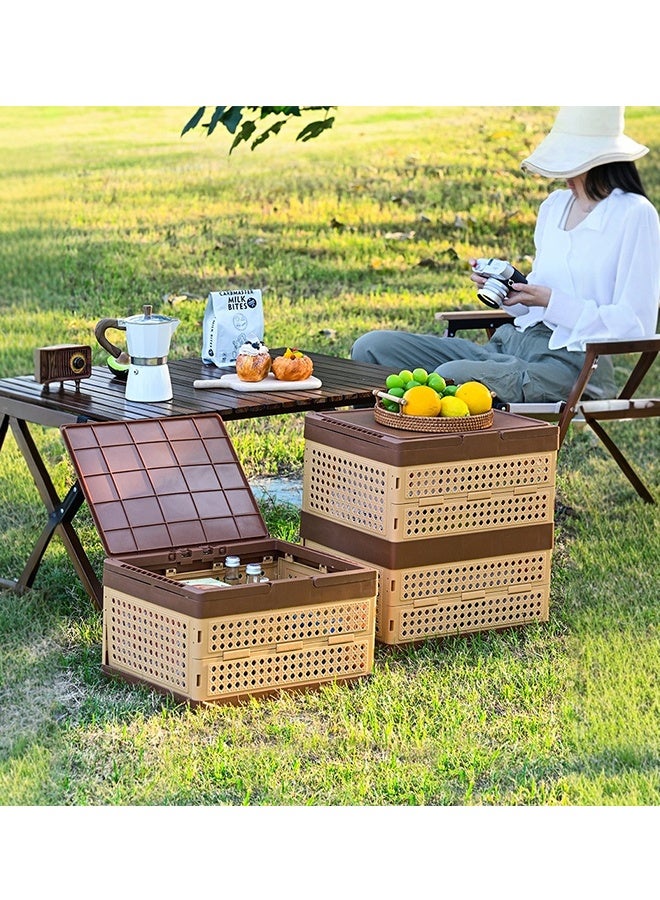 بلومنغ تايم سلة تخزين قابلة للطي مع عجلات ، صندوق تخزين منزلي قابل للإزالة ، سلة تخزين أشتات محمولة ، سلة تخزين ، سلة تخزين متعددة الوظائف ، تصميم قابل للطي من 3 طبقات ، جاهز للاستخدام عند تكشفه ، قابل للتنفس وعملي ، تصميم محمول ، سلة/صندوق تخزين منزلي للتخييم - Image 1