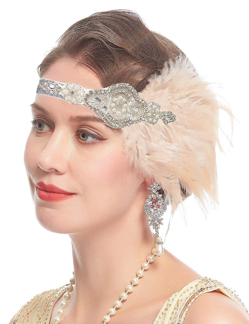 Cizoe 1920s Gatsby Accessories Set for Women Flapper Headband 20s Headpiece Necklace Gloves(c) - Image 2