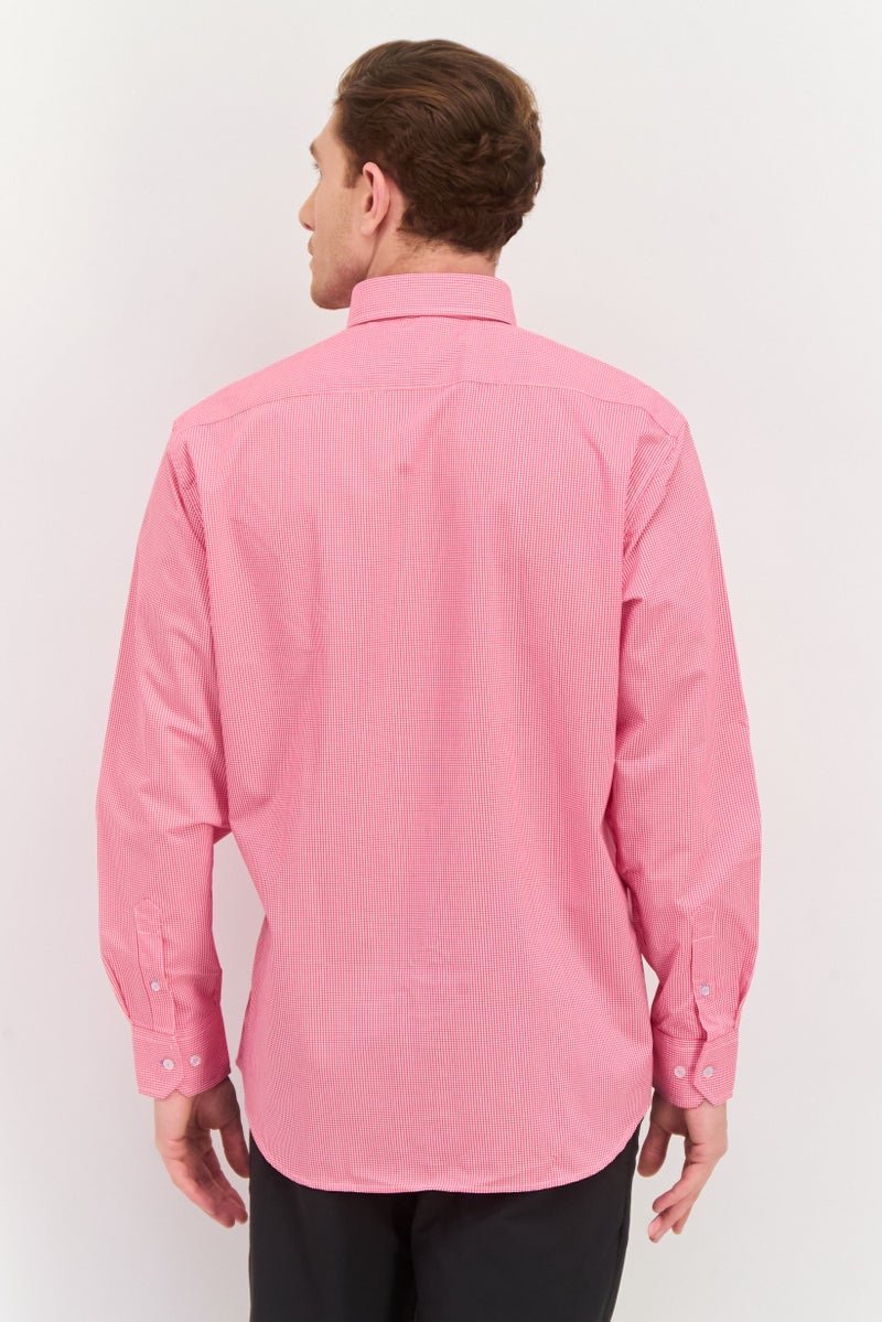 Tailorbyrd Men Regular Fit Long Sleeve Gingham Print Casual Shirt, Pink - Image 3