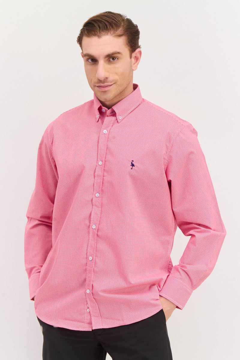 Tailorbyrd Men Regular Fit Long Sleeve Gingham Print Casual Shirt, Pink - Image 1