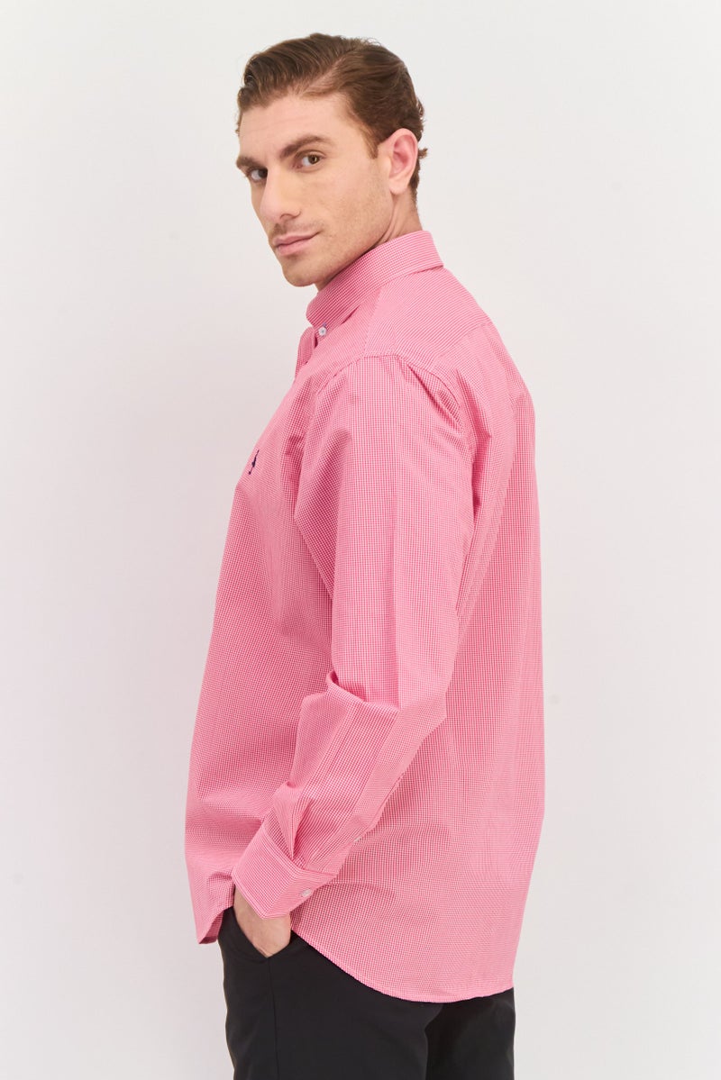 Tailorbyrd Men Regular Fit Long Sleeve Gingham Print Casual Shirt, Pink - Image 2
