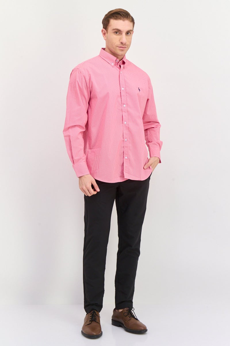 Tailorbyrd Men Regular Fit Long Sleeve Gingham Print Casual Shirt, Pink - Image 4