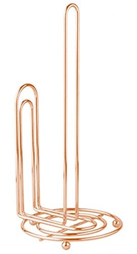 BaHoki Essentials Metal Paper Towel Holder  Countertop Dispenser for Contemporary Modern or Classic Kitchen and Bathroom  Accommodates All Roll Sizes Copper