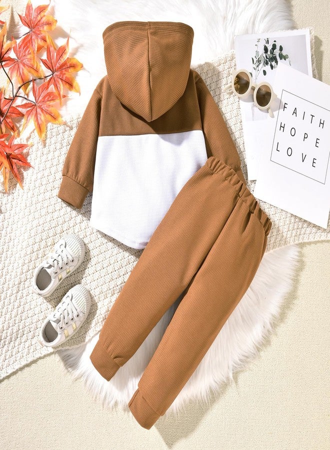 HIHA 4-5T Fall Winter Clothes Waffle Sweatshirt Tops Pant Outfit Color Block Long Sleeve Clothing Brwon - Image 5