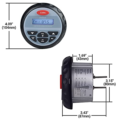 velex Marine Stereo, in-Dash, Marine Gauge, Bluetooth, Digital Media MP3 / WMA/USB/AM/FM Weather-Proof Marine Stereo, (No CD Player) - Image 4