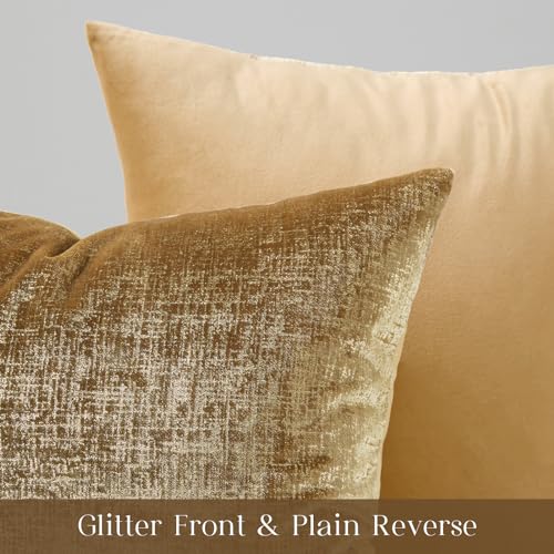 Phantoscope Pack of 2 Sparkling Velvet Decorative Solid Throw Decorative Pillow Cover Soft Gold Glitter Square Cushion Cover Pillowcase for Couch Bed and Chair Gold 18 x 18 inches 45 x 45 cm - Image 3