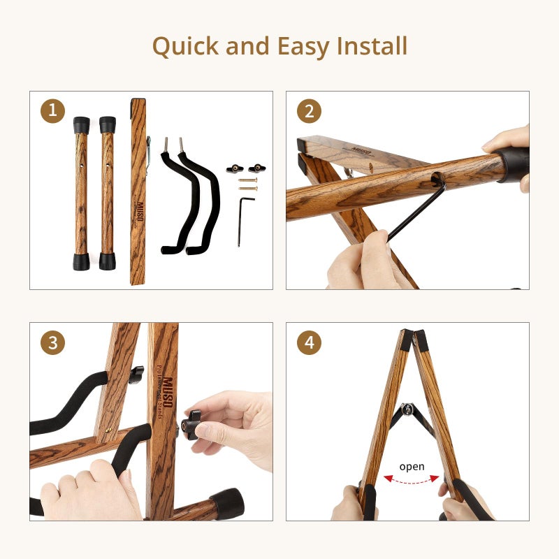 MUSO Guitar Stand,Acoustic Guitar Stand,Wood Classical Electric Guitar Stand,Foldable Bass Guitar Stand,Guitar Accessories also fit Bass,Violin,Ukulele(Zebra Color) - Image 4