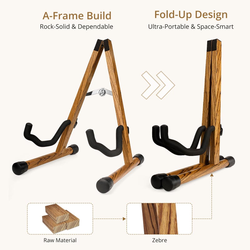 MUSO Guitar Stand,Acoustic Guitar Stand,Wood Classical Electric Guitar Stand,Foldable Bass Guitar Stand,Guitar Accessories also fit Bass,Violin,Ukulele(Zebra Color) - Image 2