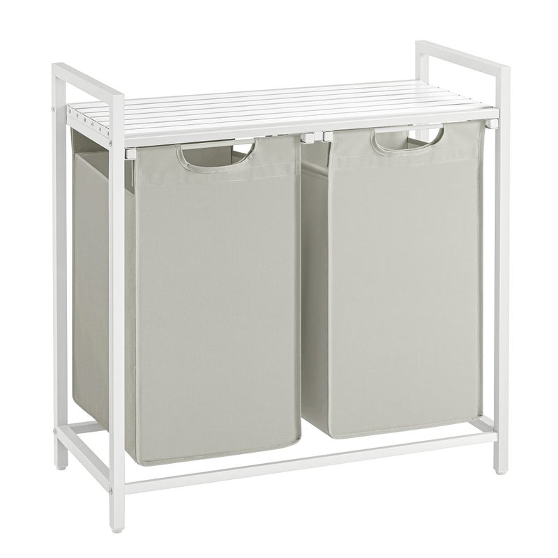 VASAGLE Laundry Hamper, Laundry Basket, Laundry Sorter with 2 Pull-Out and Removable Bags, Shelf, Metal Frame, 2 x 12.1 Gallons (46 L), 28.8 x 13 x 28.4 Inches, Cream White and Cloud White UBLH201W01 - Image 1