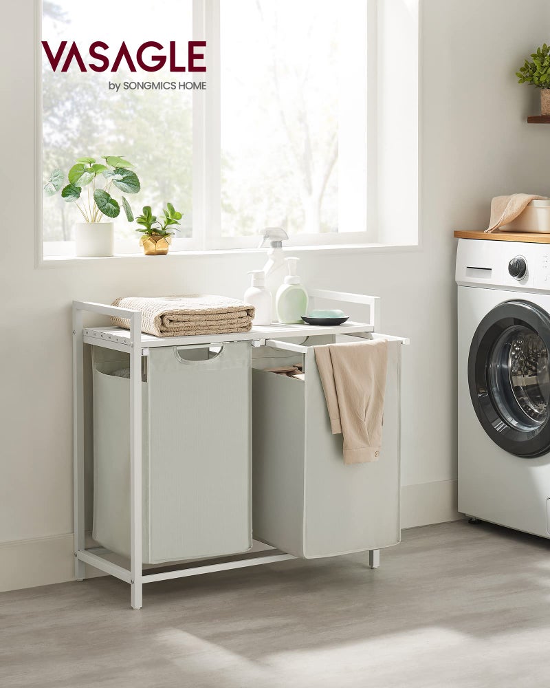 VASAGLE Laundry Hamper, Laundry Basket, Laundry Sorter with 2 Pull-Out and Removable Bags, Shelf, Metal Frame, 2 x 12.1 Gallons (46 L), 28.8 x 13 x 28.4 Inches, Cream White and Cloud White UBLH201W01 - Image 2