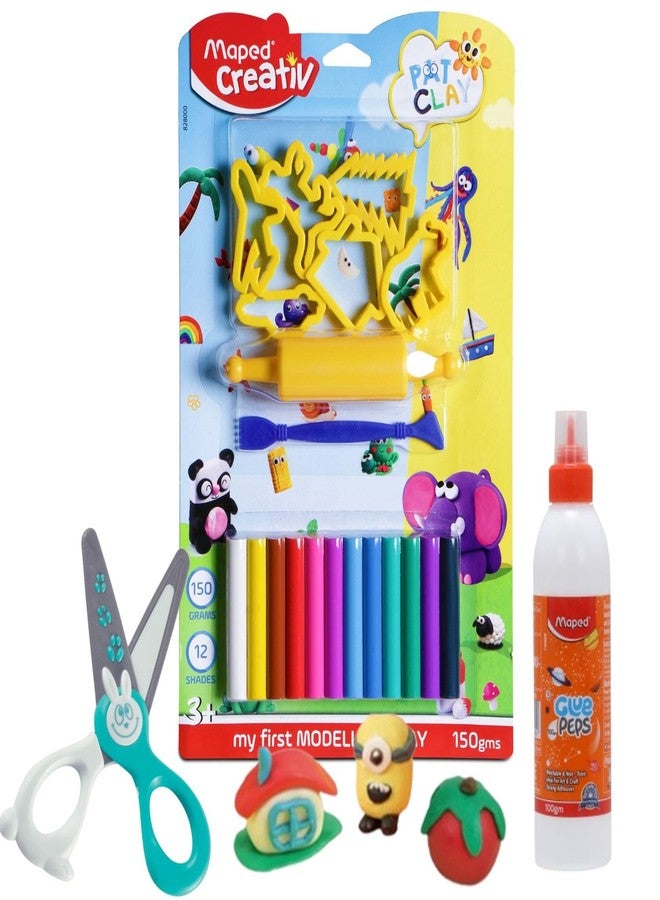 Maped 3-in-1 Clay Modelling Set with Safety Scissor & White Glue| Birthday return gift for Kids| Non Toxic Gifts|DIY Fun Combo for Kids| Creative Fun & Learn Craft Kit|Ultimate Kids Craft Kit - Image 1