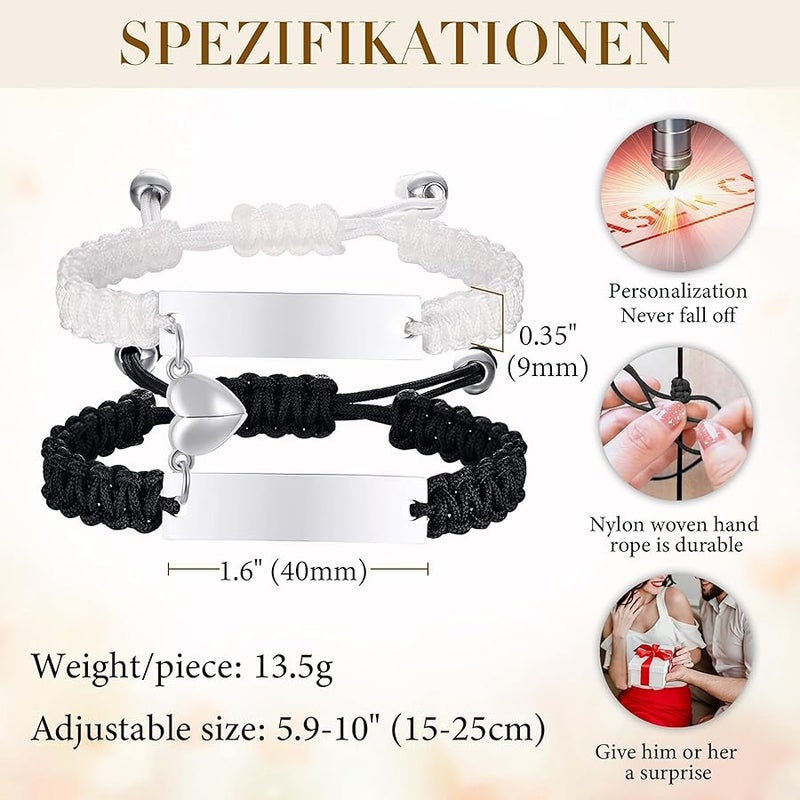 MEALGUET Personalized Couple Bracelets for Men Women : Handmade Custom Engraved Name Plate ID Bracelet Braided Rope His Hers Matching Bracelets for Him Her Bf gf,Valentines Day Gifts for Boyfriend Husband Wife - Image 3