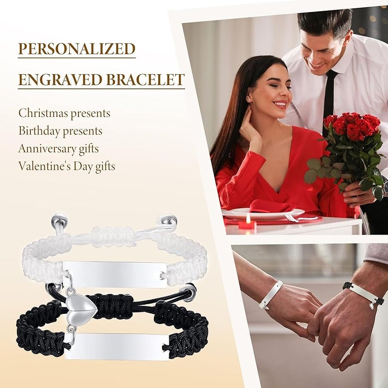 MEALGUET Personalized Couple Bracelets for Men Women : Handmade Custom Engraved Name Plate ID Bracelet Braided Rope His Hers Matching Bracelets for Him Her Bf gf,Valentines Day Gifts for Boyfriend Husband Wife - Image 5