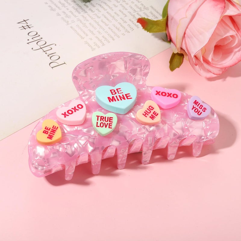 PHALIN Valentineâ€™s Day Hair Claw Clips for Women, Large Conversation Heart Hair Clips Nonslip Pink Love XOXO Hair Claws Valentineâ€™s Day Accessories Outfits Party Favor Gifts - Image 4
