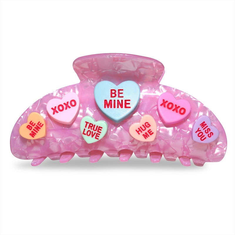 PHALIN Valentineâ€™s Day Hair Claw Clips for Women, Large Conversation Heart Hair Clips Nonslip Pink Love XOXO Hair Claws Valentineâ€™s Day Accessories Outfits Party Favor Gifts - Image 1