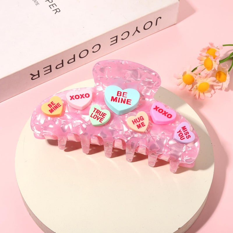 PHALIN Valentineâ€™s Day Hair Claw Clips for Women, Large Conversation Heart Hair Clips Nonslip Pink Love XOXO Hair Claws Valentineâ€™s Day Accessories Outfits Party Favor Gifts - Image 5