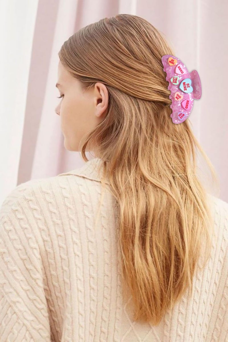 PHALIN Valentineâ€™s Day Hair Claw Clips for Women, Large Conversation Heart Hair Clips Nonslip Pink Love XOXO Hair Claws Valentineâ€™s Day Accessories Outfits Party Favor Gifts - Image 3