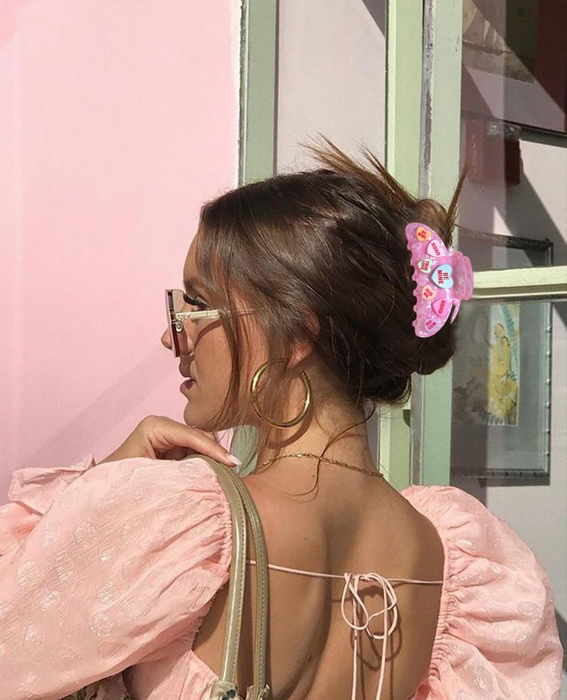 PHALIN Valentineâ€™s Day Hair Claw Clips for Women, Large Conversation Heart Hair Clips Nonslip Pink Love XOXO Hair Claws Valentineâ€™s Day Accessories Outfits Party Favor Gifts - Image 2