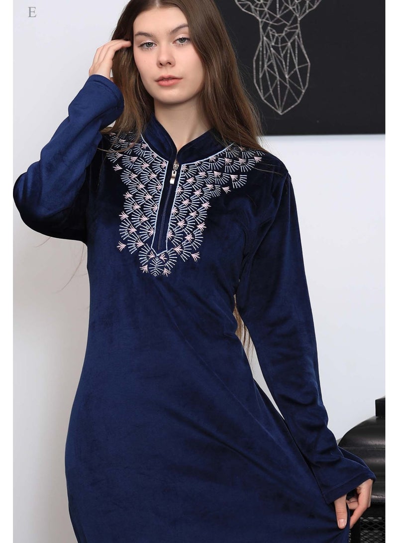 دعدوش  قميص نوم نسائي طويل بتطريز أنيق، عباءة حريمي قطيفة شتوية من دعدوش ,ثوب بيتي ماكسي محتشم للنساء - Image 2