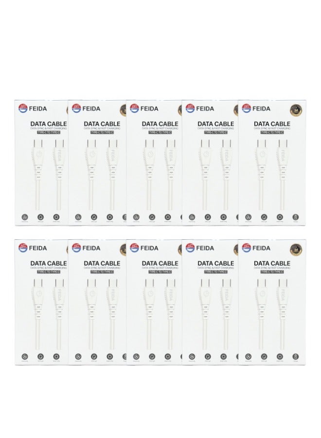 FEIDA 10 Type-C to Type-C Cables (White) - 1 Meter Mobile Device Charging