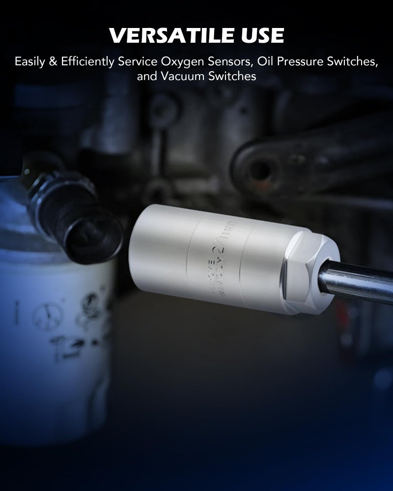 Orion Motor Tech مجموعة مفاتيح استشعار الأكسجين من أوريون موتور تكنولوجي 7 قطع، مجموعة إزالة مستشعر الأكسجين، مجموعة مفاتيح استشعار ضغط الزيت مع مفاتيح 22 مم و27 مم و29 مم، محركات 1/2" و3/8"، أدوات إزالة مستشعر ضغط الزيت الحراري للأكسجين. - Image 3