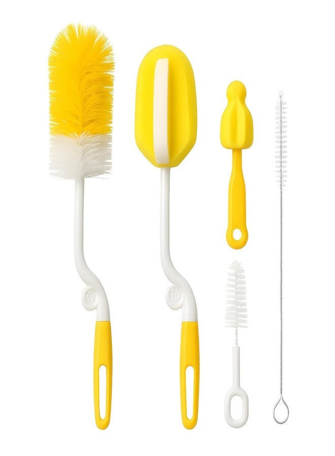 S SMITEX Smitex 5-in-1 Baby Bottle Cleaning Brush Set | Includes Nipple, Straw & Sponge Brushes | Safe Nylon Bristles for Feeding Bottles & Nipples (Yellow) - Image 1