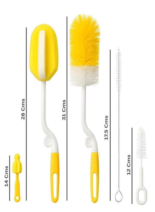 S SMITEX Smitex 5-in-1 Baby Bottle Cleaning Brush Set | Includes Nipple, Straw & Sponge Brushes | Safe Nylon Bristles for Feeding Bottles & Nipples (Yellow) - Image 2