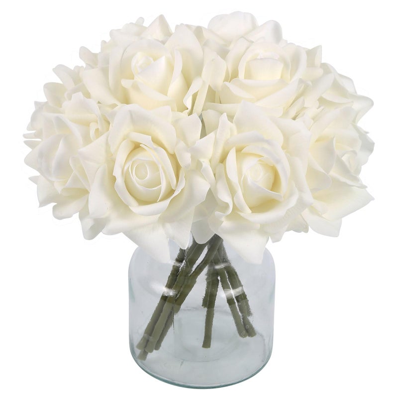 IPOPU White Roses Artificial Flowers,2 Bouquets 10PCS Real Touch Faux Roses with Stems for Wedding Party Home Table Centerpieces Decoration(White) - Image 1