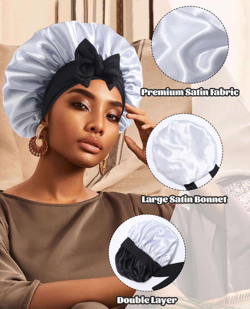 CHLINS Satin Bonnet Silk Bonnet for Sleeping Silk Sleep Cap Double Layer Hair Bonnet with Elastic Tie Band for Curly Hair Night Cap - Image 5