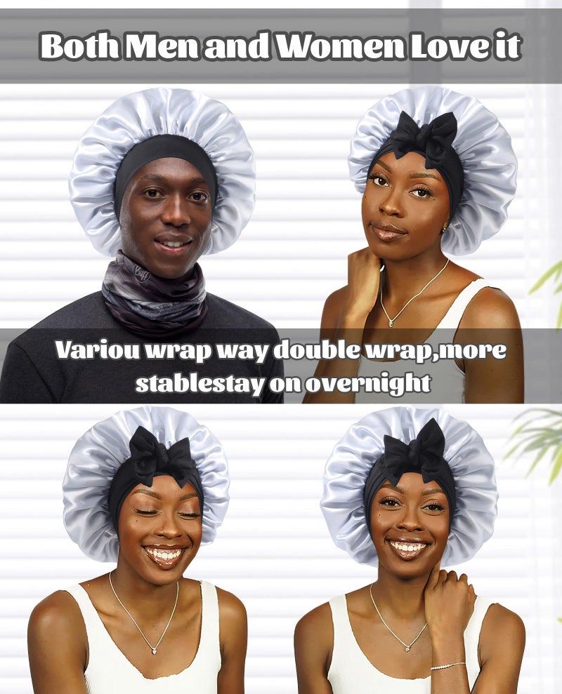 CHLINS Satin Bonnet Silk Bonnet for Sleeping Silk Sleep Cap Double Layer Hair Bonnet with Elastic Tie Band for Curly Hair Night Cap - Image 4