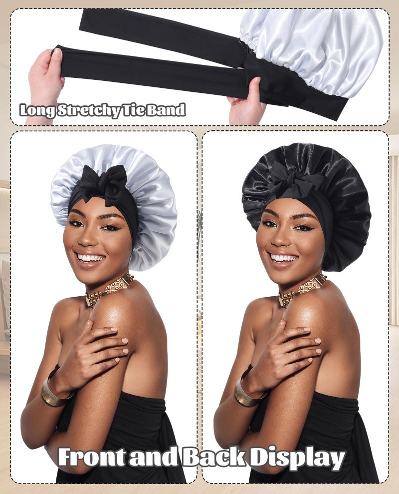 CHLINS Satin Bonnet Silk Bonnet for Sleeping Silk Sleep Cap Double Layer Hair Bonnet with Elastic Tie Band for Curly Hair Night Cap - Image 2