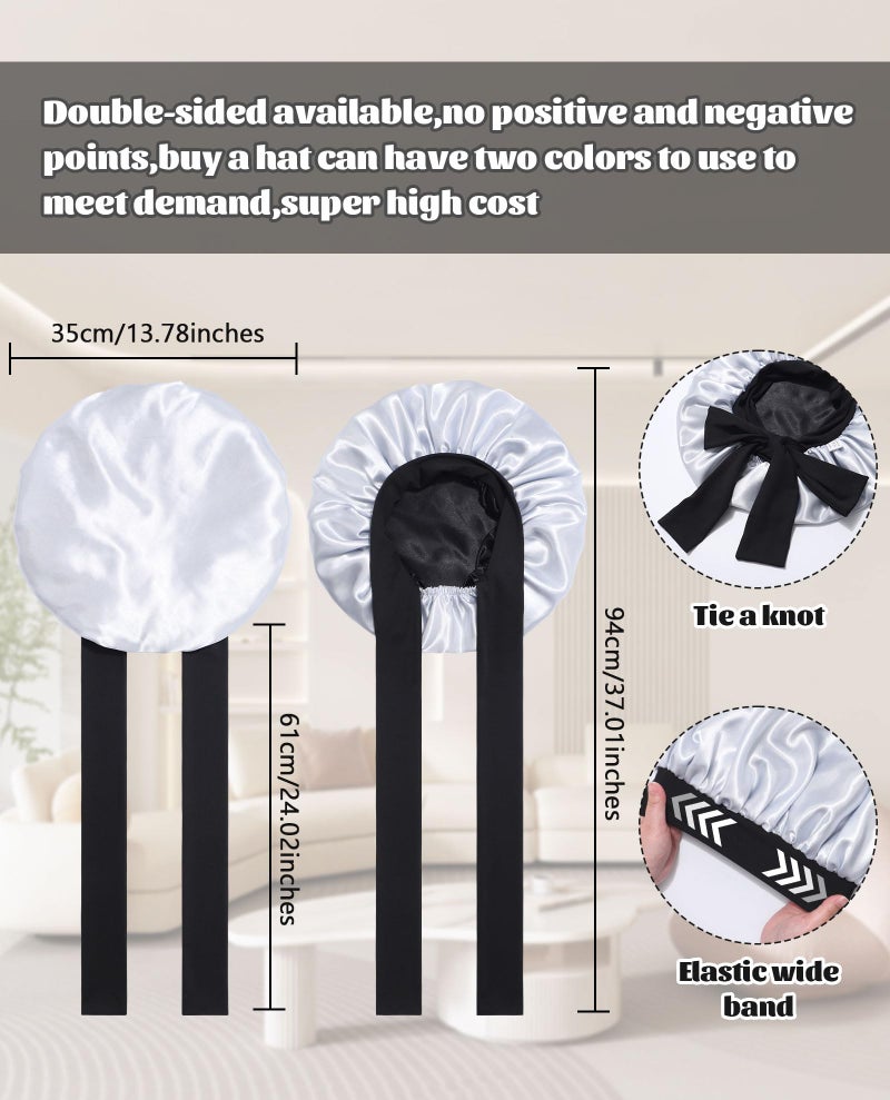 CHLINS Satin Bonnet Silk Bonnet for Sleeping Silk Sleep Cap Double Layer Hair Bonnet with Elastic Tie Band for Curly Hair Night Cap - Image 3