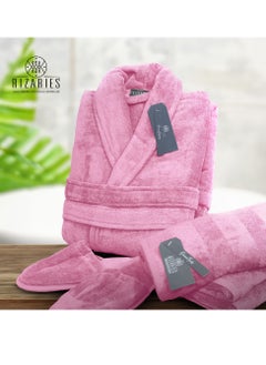 RIZARIES Luxury Bathrobe - 100% Soft Velour Cotton - Lite Pink- 4 Pieces set - Unisex  - Image 4