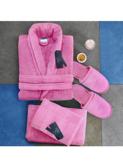 RIZARIES Luxury Bathrobe - 100% Soft Velour Cotton - Lite Pink- 4 Pieces set - Unisex  - Image 1