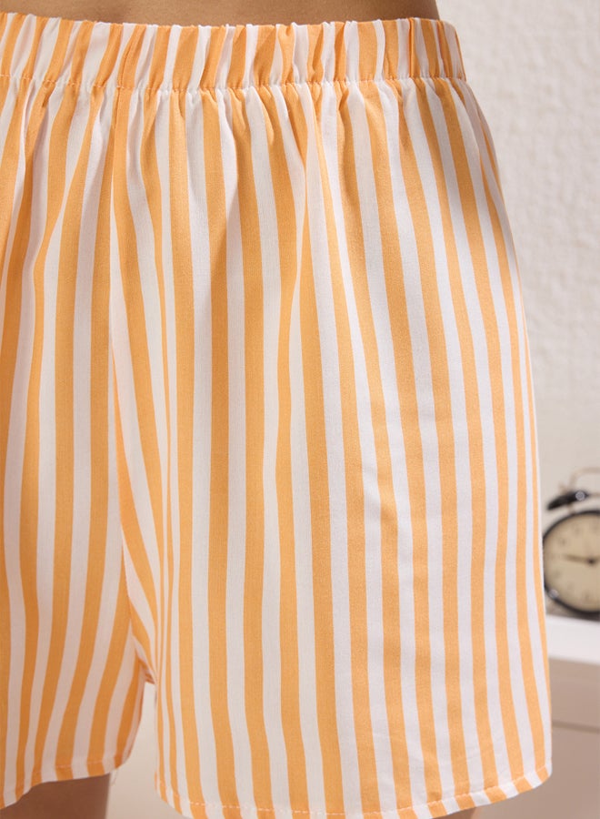 trendyol Orange Striped Viscose Top Wide Cut Shorts Woven Pajama Set  - Image 3