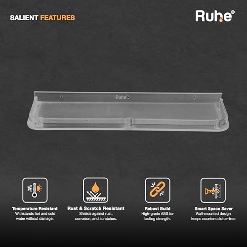 Ruhe Abs Square Rack/Shelf Tray | Abs Plastic Unbreakable Wall Mounted Square Shelf | Organizer/Storage Rack/Shelf Tray for Kitchen and Bathroom | Pack of 1 - Transparent - Image 5